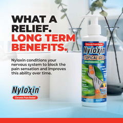 Nyloxin bottle demonstrates smooth absorption with no residue on skin