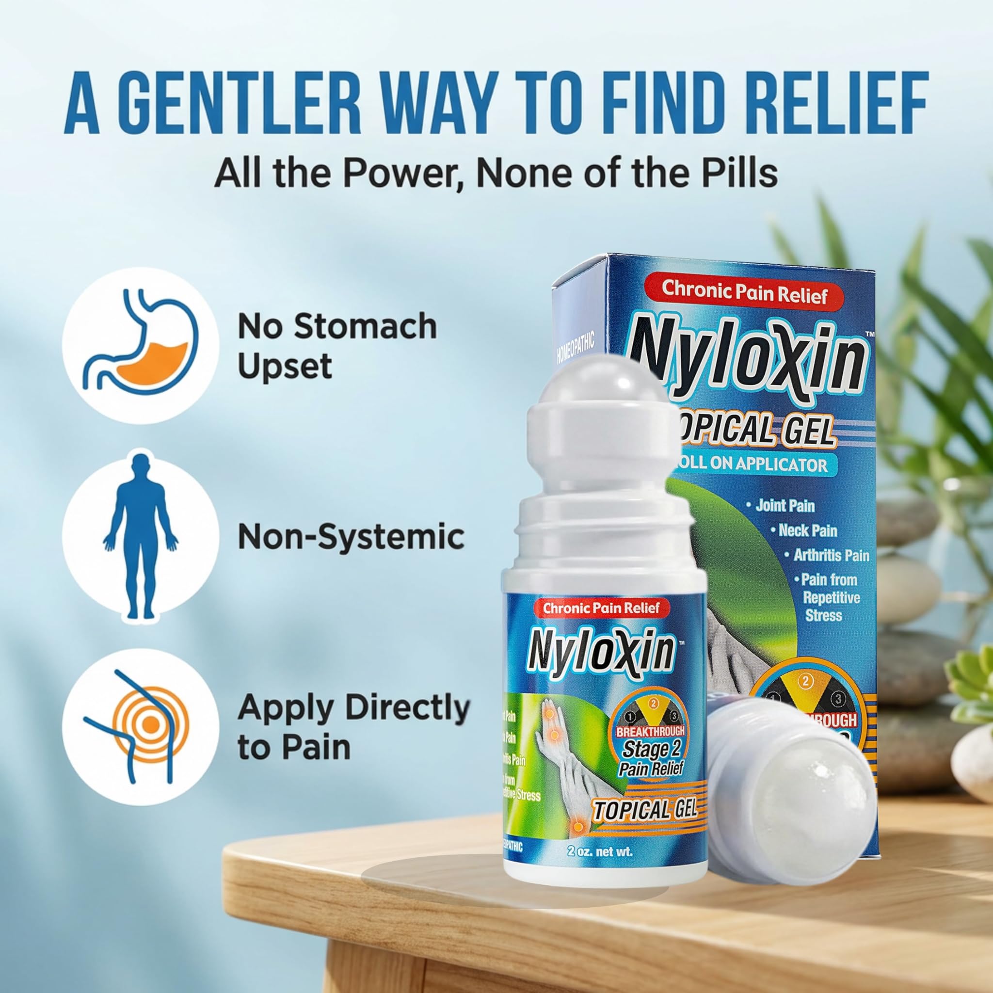 Nyloxin Neuropathy relief roll-on targets nerve pain.