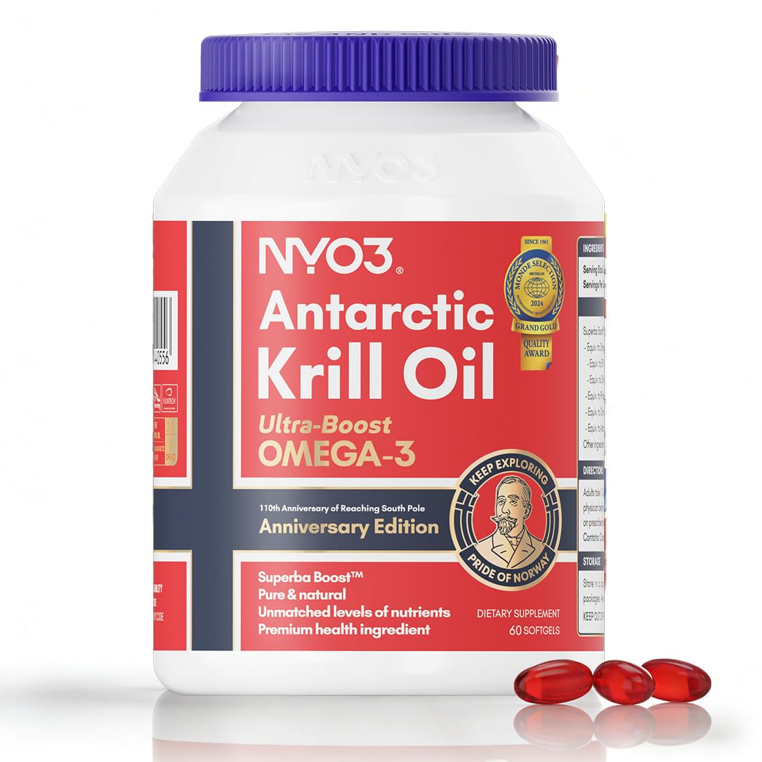 NYO3 Krill Oil bottle on kitchen counter for easy daily omega-3 intake