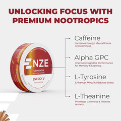 NZE Cinnamon pack display featuring 15 pouches per can.