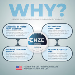 NZE Caffeine Nootropic Pouches Peppermint ingredients closeup, no sugar