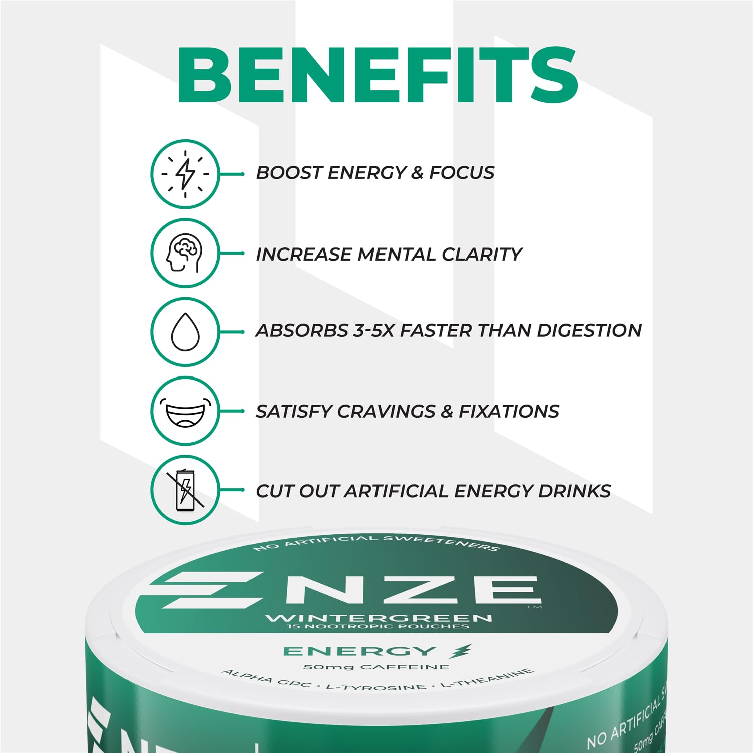 NZE 15-pouch can on shelf for convenient daily use