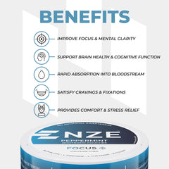 NZE Focus peppermint label close-up highlighting natural sweeteners