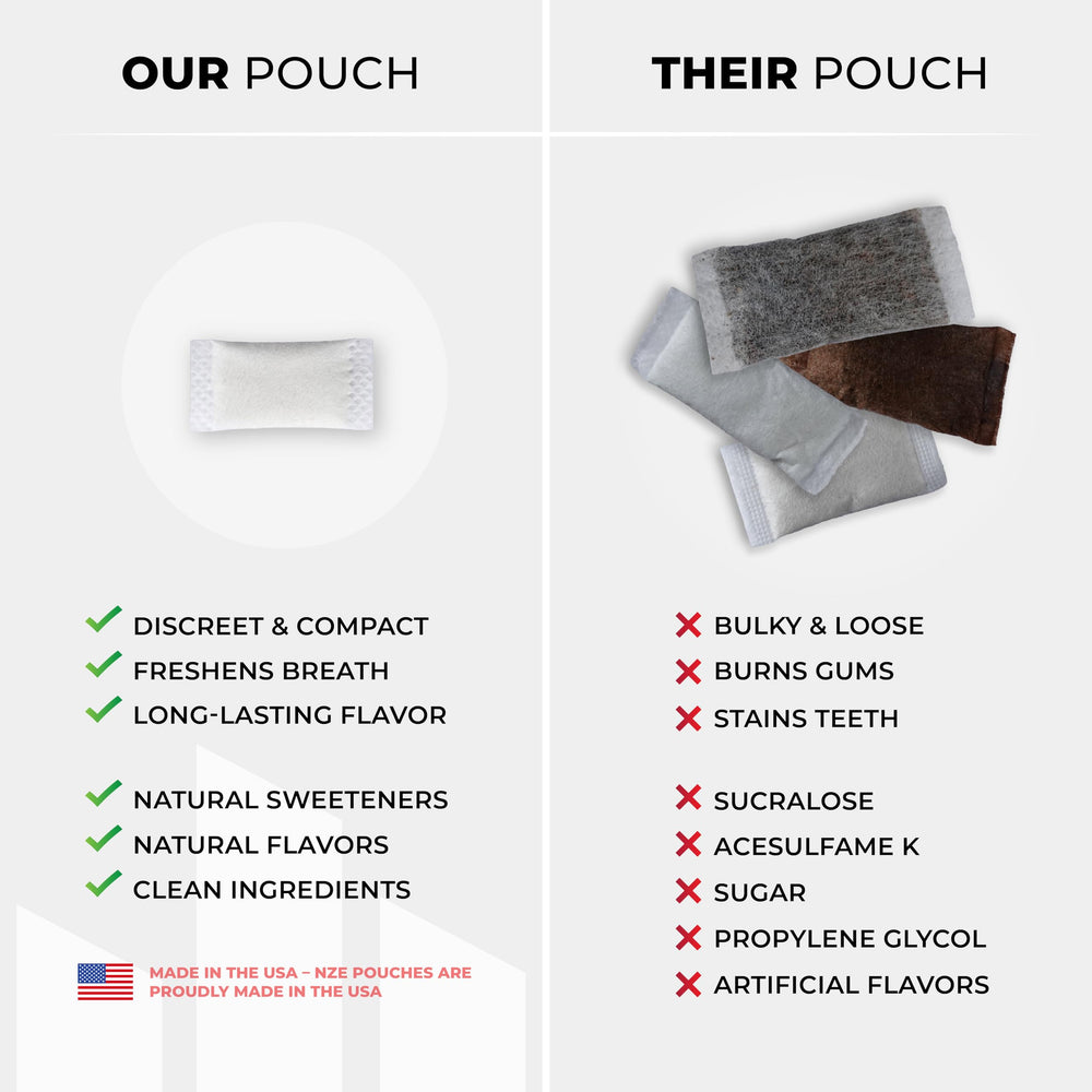 NZE Focus peppermint pouch on tongue for fast mental clarity