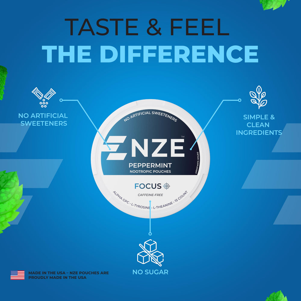 NZE Focus peppermint can showcasing USA-made quality