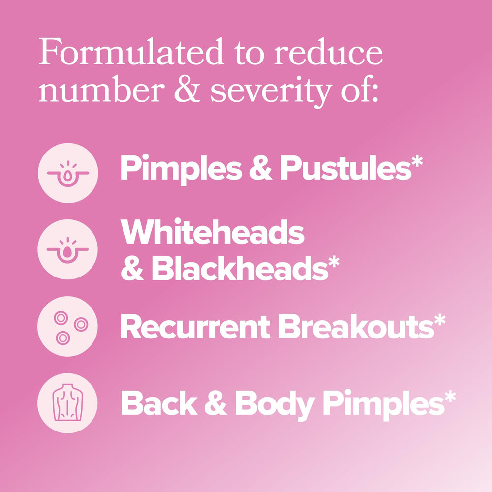 O Positiv FLO Acne capsules being poured for a simple daily routine toward smoother, healthier-looking skin