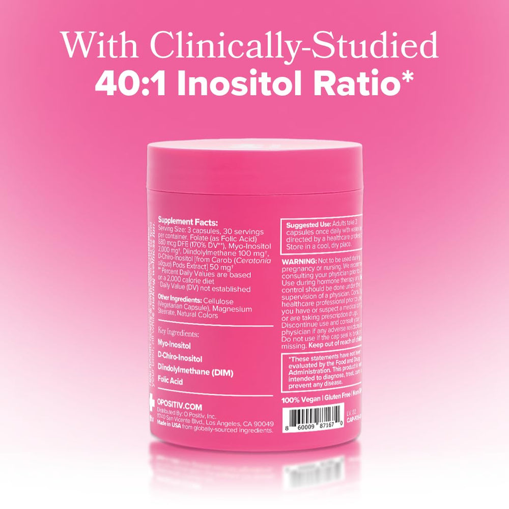 O Positiv FLO dosage guidance shows three capsules daily.