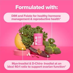 O Positiv FLO ingredients highlight Myo-inositol and D-Chiro-inositol for ovarian function.