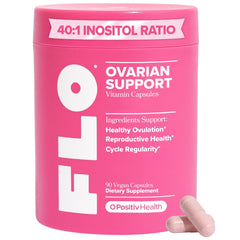 O Positiv FLO ovarian-support bottle with capsules promoting cycle balance.