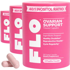 O Positiv FLO ovarian support bottle with capsules for daily cycle support.