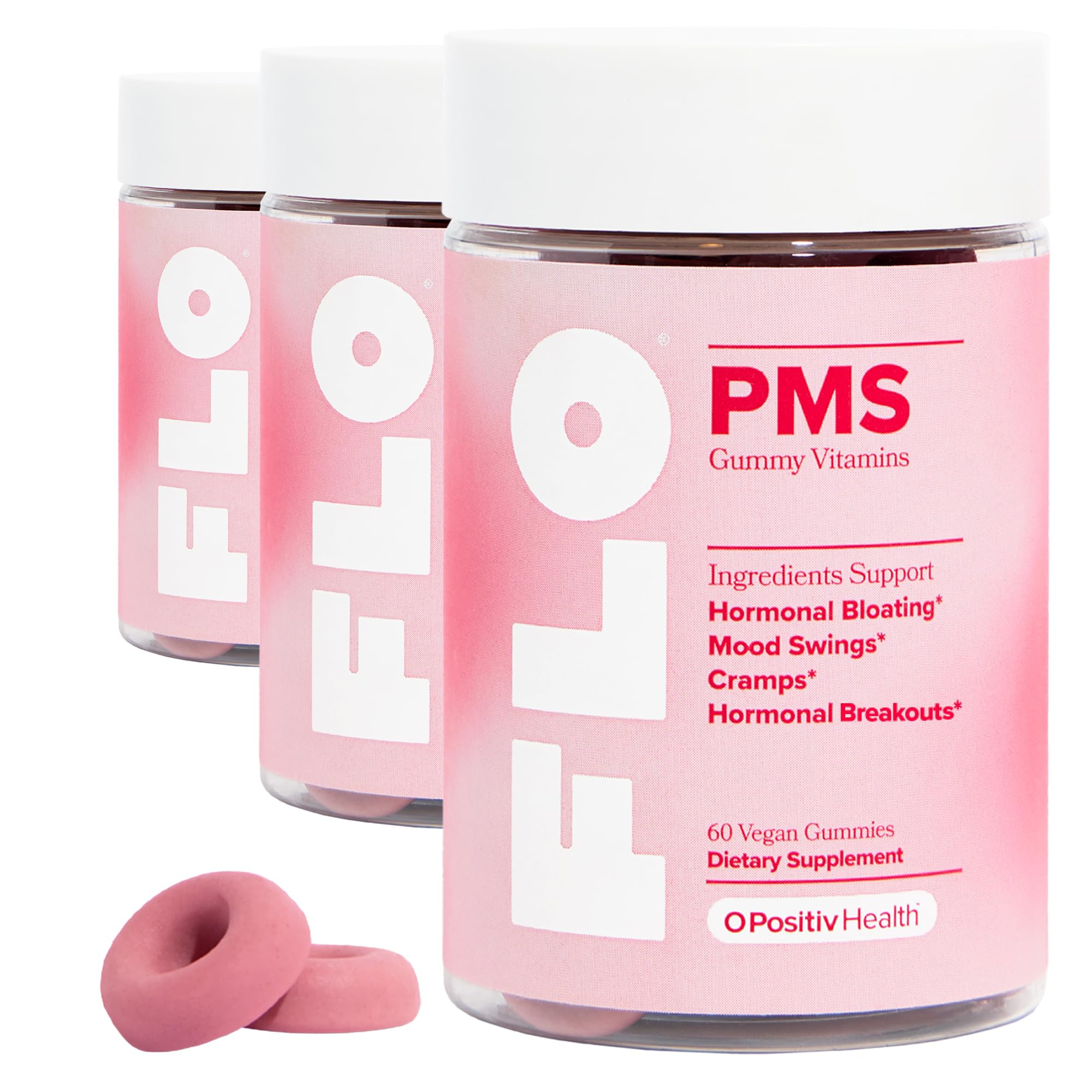 O Positiv FLO PMS Gummies 3-pack front label highlighting vegan formula