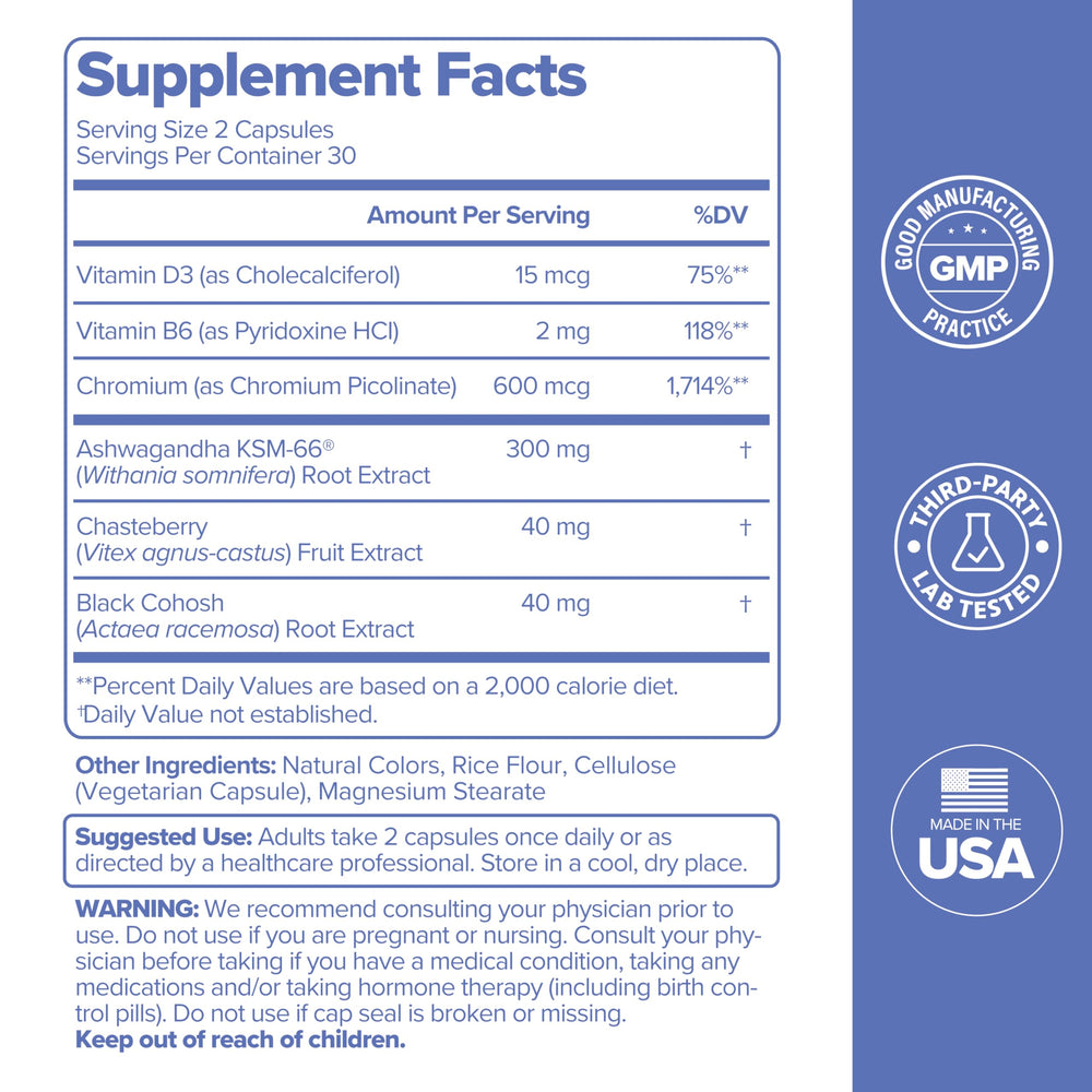 O Positiv MENO packaging shows chasteberry ingredient.