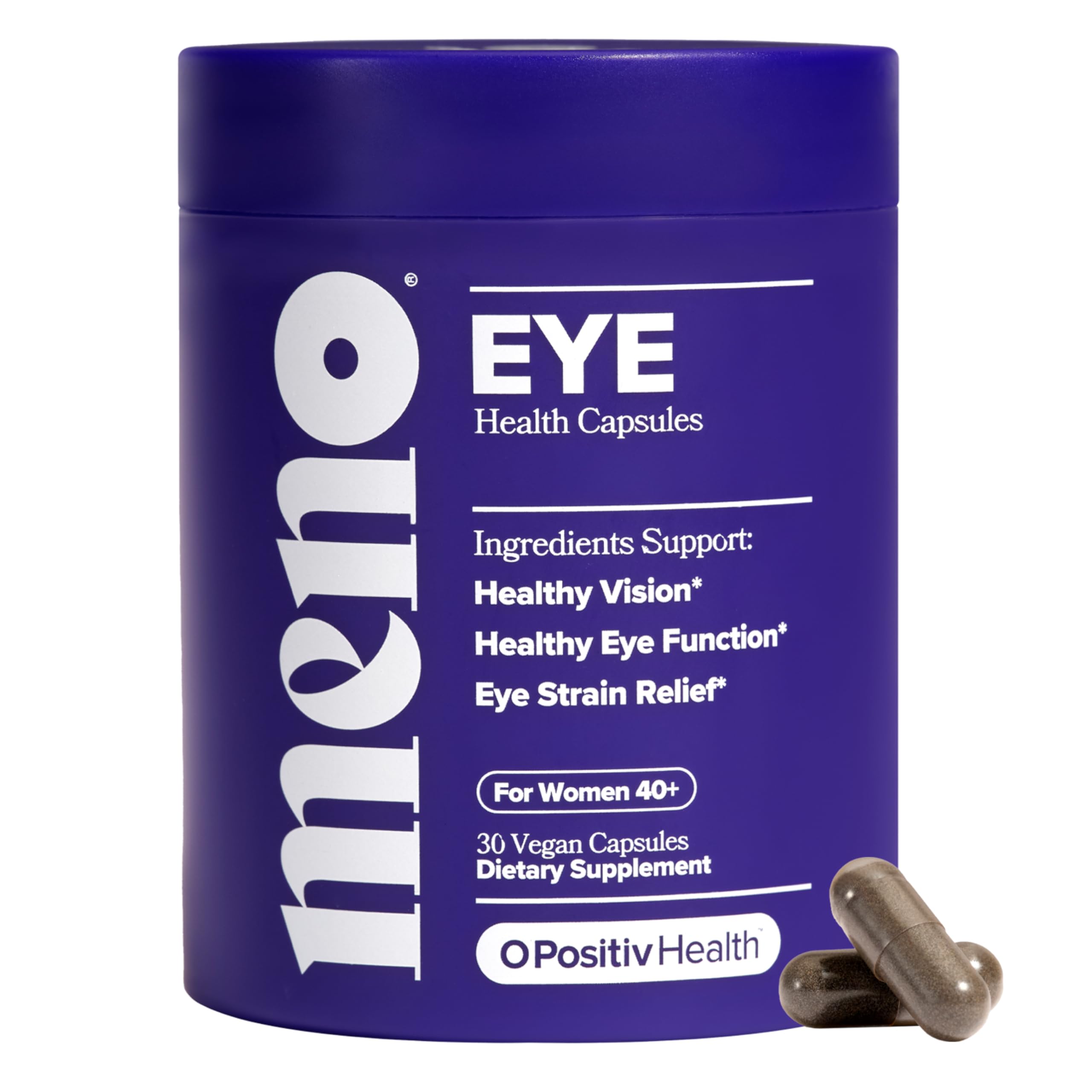 O Positiv MENO Eye Health capsules bottle for daily eye support.