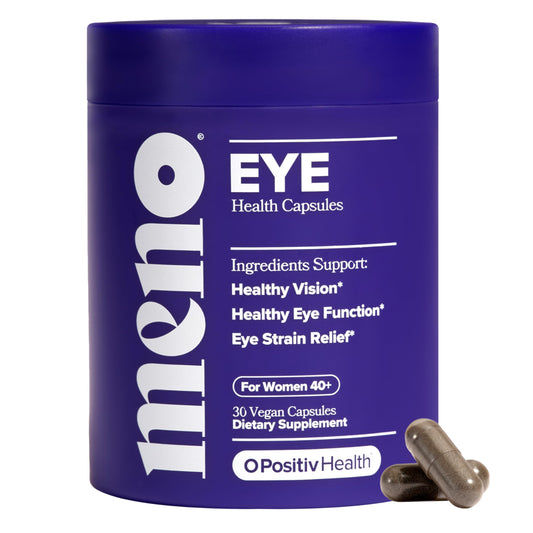 O Positiv MENO Eye Health capsules bottle for daily eye support.