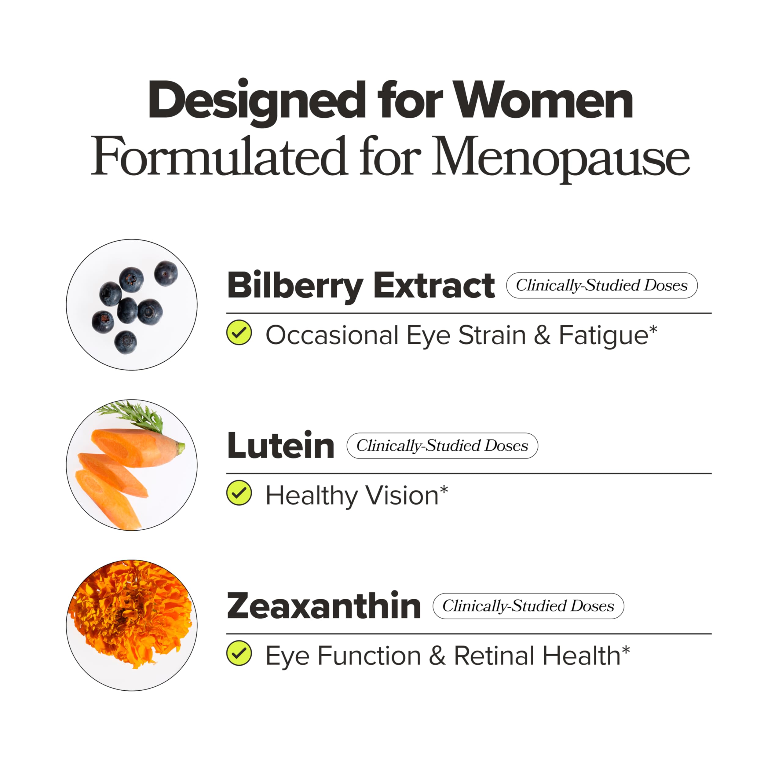 Close-up of lutein and zeaxanthin ingredients in MENO Eye Health.