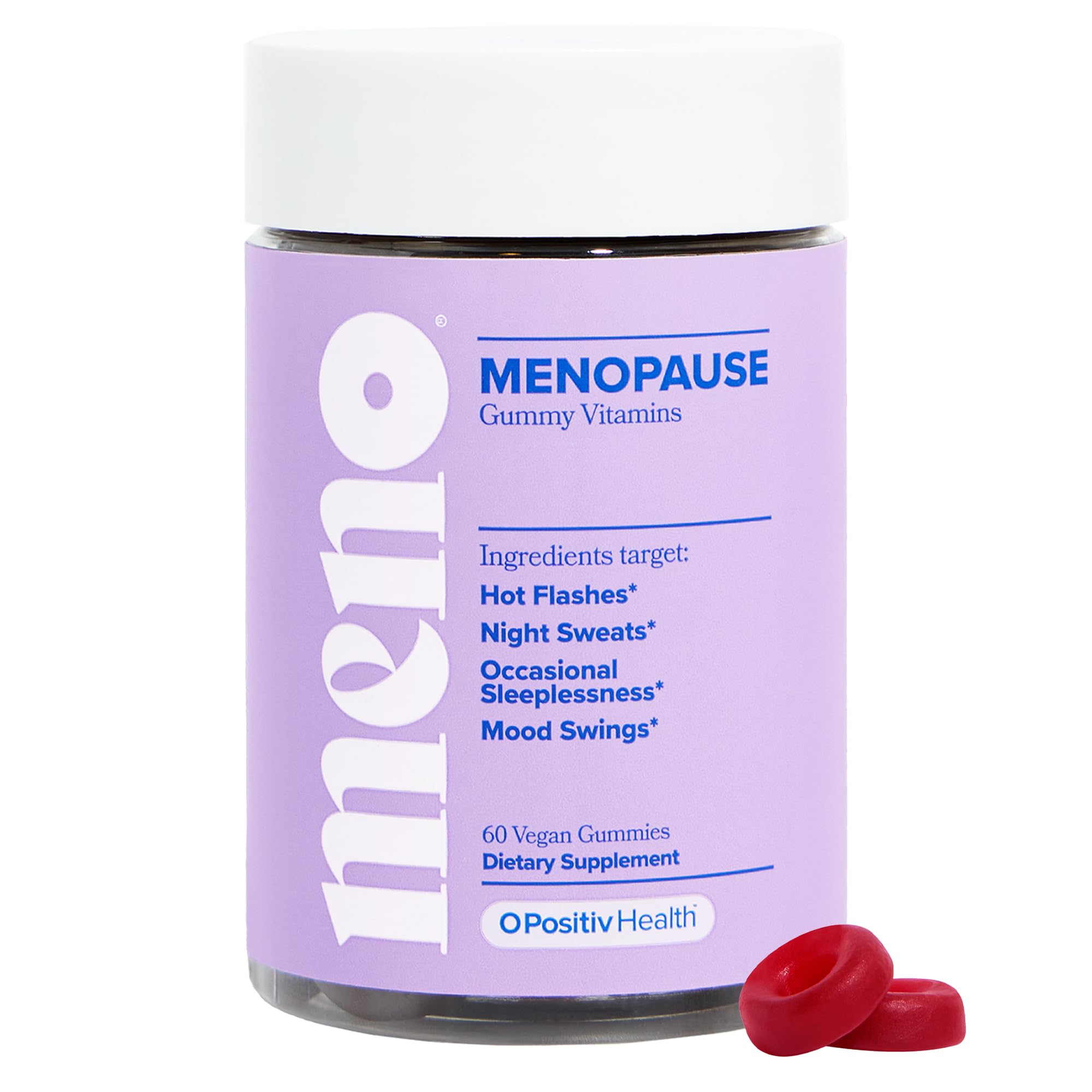 O Positiv MENO Gummies bottle on shelf for hormone-free menopause support.