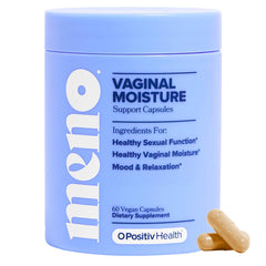 O Positiv MENO capsules bottle pour for easy daily vaginal moisture support.