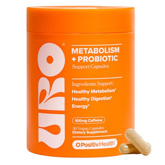 O Positiv URO Metabolism bottle shown for daily energy support and gut balance.