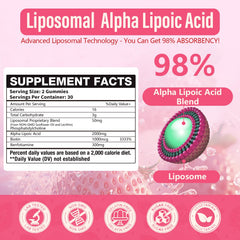 Oakevlp liposomal alpha lipoic acid gummies label closeup showing ingredients and potency.