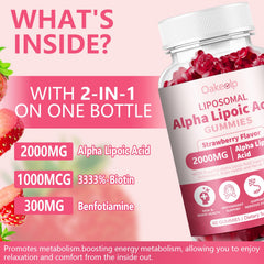 Oakevlp liposomal alpha lipoic acid gummies strawberry flavor with vivid texture.