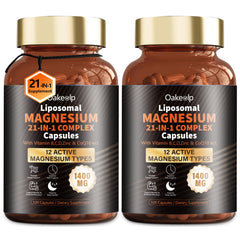 Oakevlp liposomal magnesium bottle for daily relaxation and vitality.