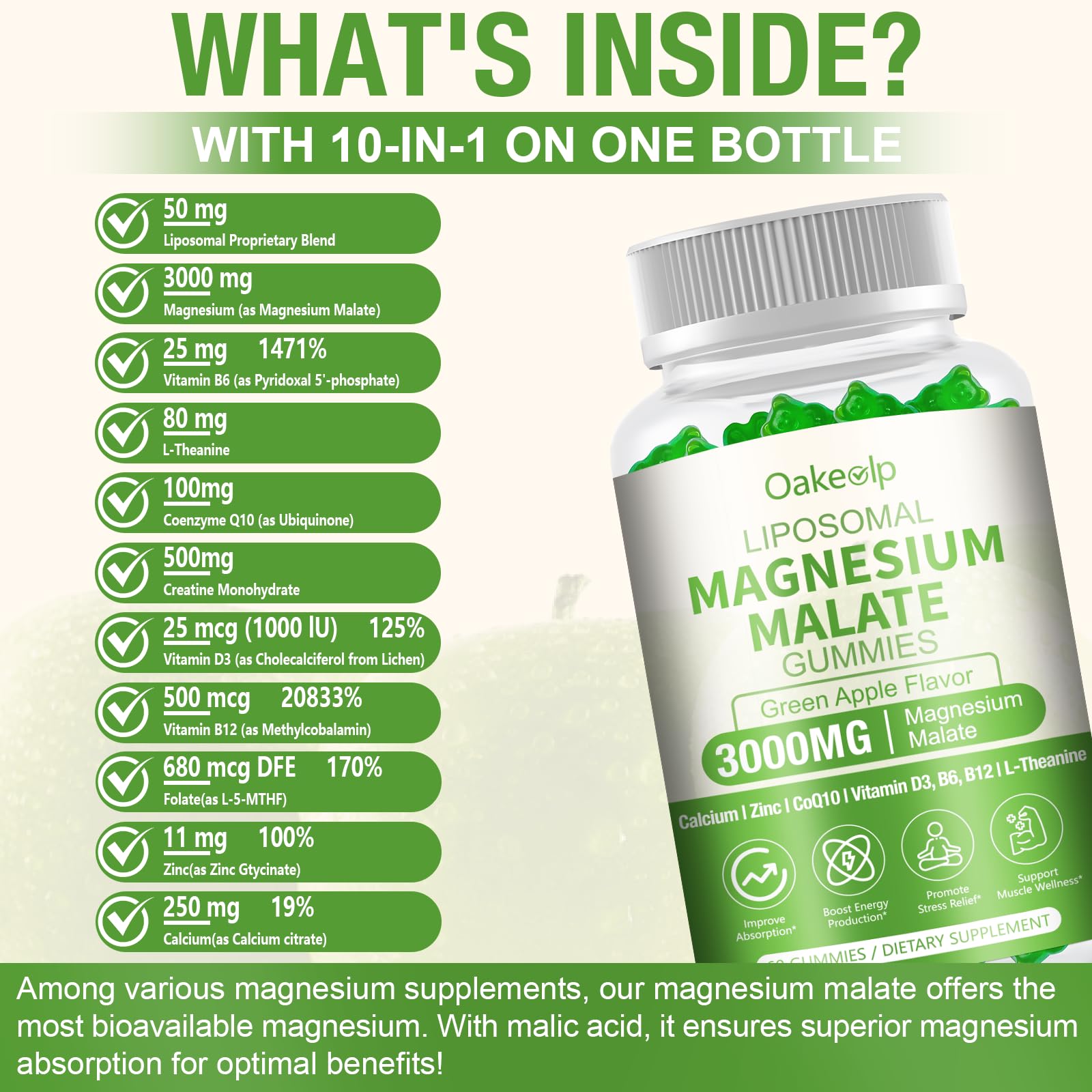 Oakevlp CoQ10 and creatine bottle supports heart energy and cognitive vitality.