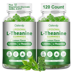 Oakevlp Liposomal L-Theanine 1200mg bottle highlighting advanced absorption for calm focus.