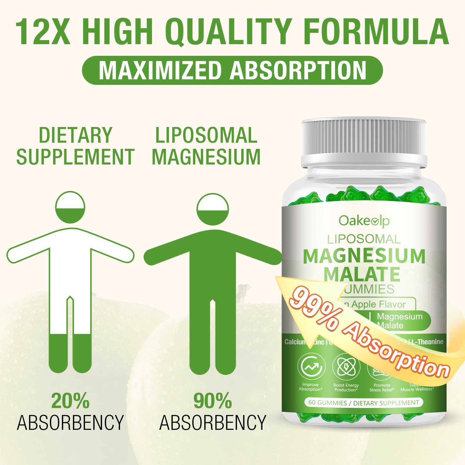 Oakevlp magnesium gummies close-up emphasizes chewy texture for easy daily intake.