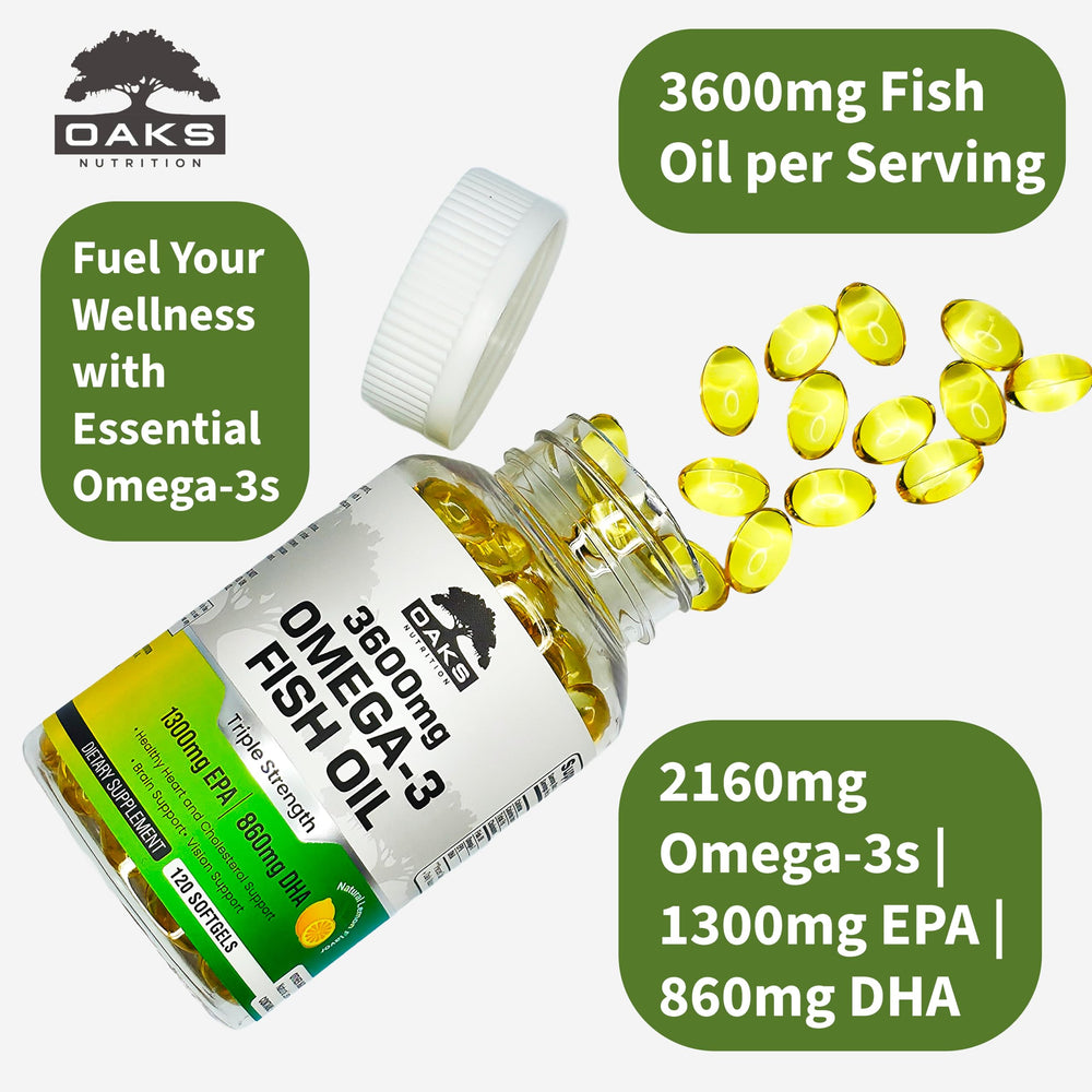Oaks Nutrition Omega-3 bottle back label with supplement facts and sourcing