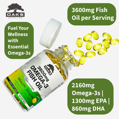 Oaks Nutrition Omega-3 bottle back label with supplement facts and sourcing