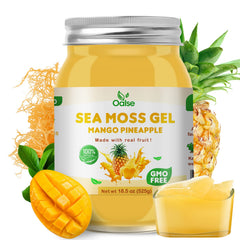 OALSE Sea Moss Gel Mango Pineapple jar—minerals rich, convenient nutrition.