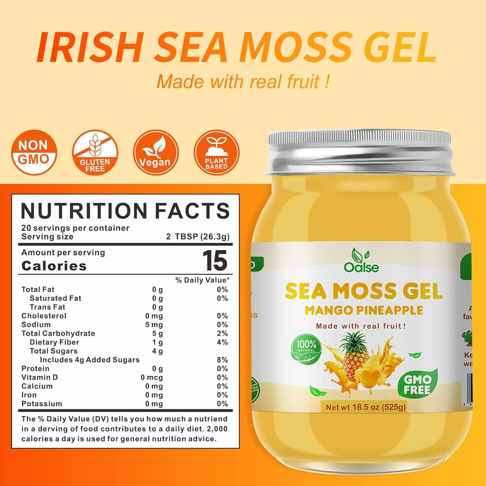 OALSE Sea Moss Gel Mango Pineapple serving bowl—easy smoothie ingredient.