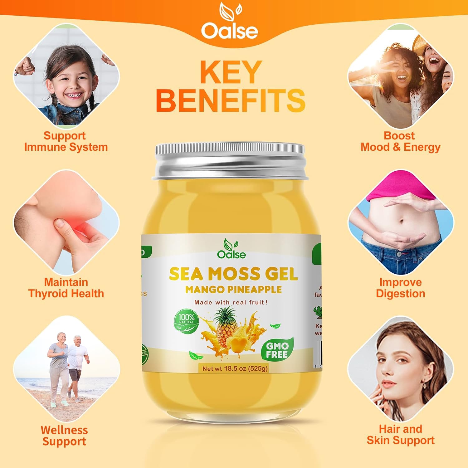 OALSE Sea Moss Gel squeeze bottle close-up—shelf-stable and ready to enjoy.