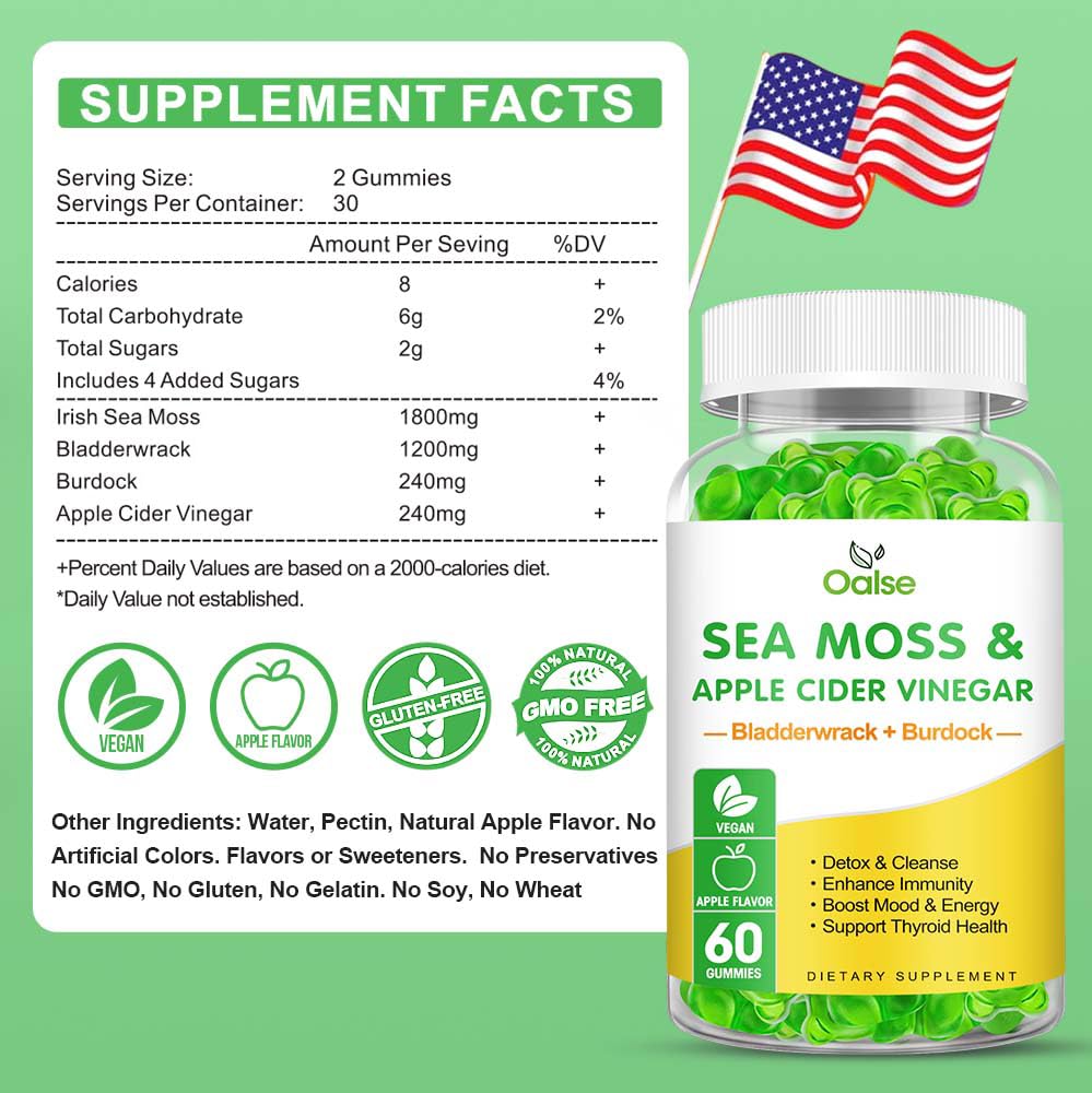 OALSE Sea Moss Gummies serving plate showing two gummies per serving