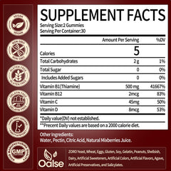 OALSE Thiamine B1 Gummies with natural mixed berries flavor close-up.