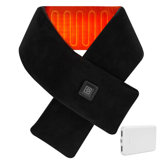 OANUIEM heated neck wrap with battery connected for cordless warmth during travel.