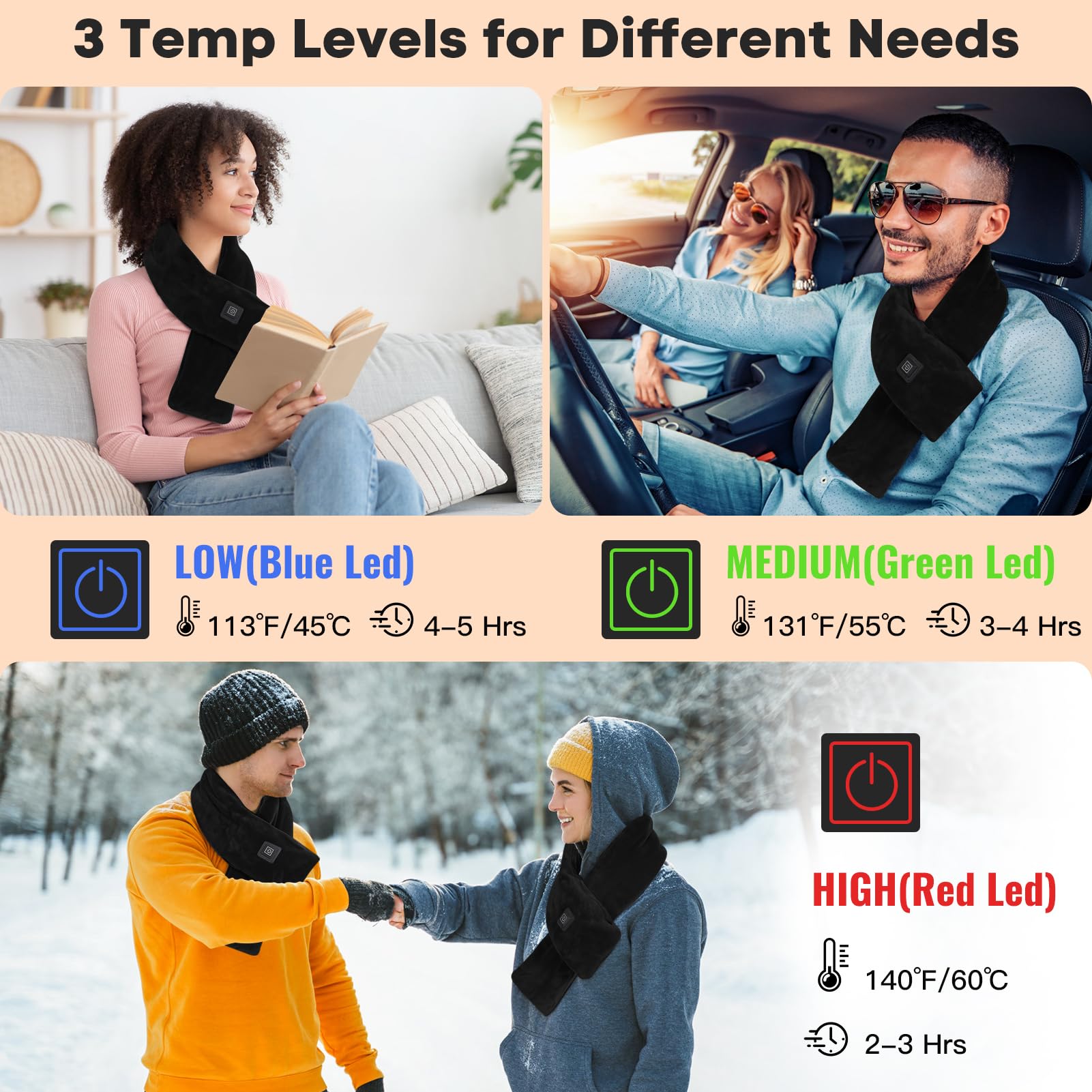 OANUIEM heated neck wrap worn by model demonstrates hands-free warmth for daily comfort.
