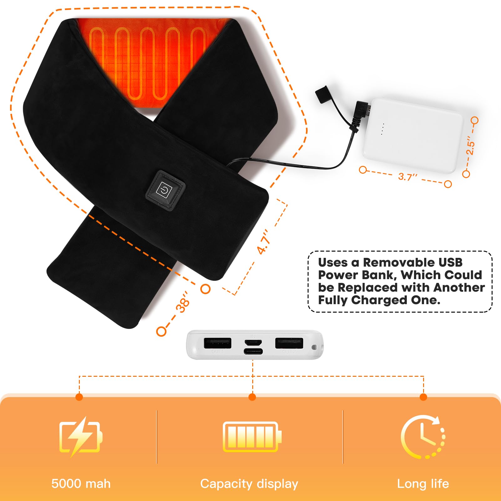OANUIEM heated neck wrap in office setting suggesting desk-friendly warmth.