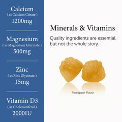 OASIS FORCE pineapple-flavored gummies close-up highlighting tasty, bone-supporting calcium.