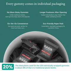 OASIS FORCE Gummies jar label highlighting vegan, non-GMO formulation