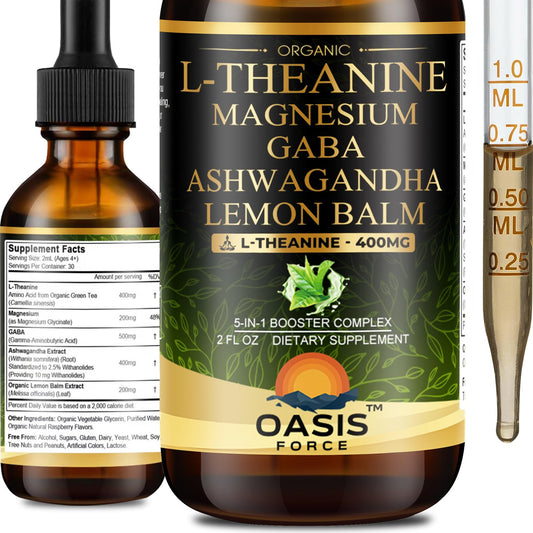 OASIS FORCE L-Theanine drops bottle for easy daily use and relaxation support.