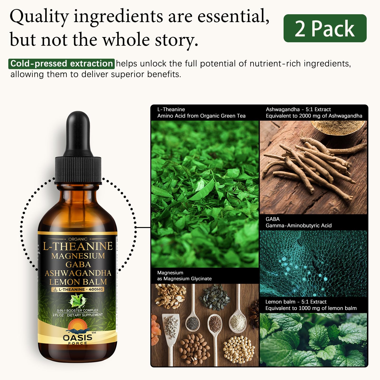 OASIS FORCE L-Theanine Drops dropper dispensing 2 ml for convenient daily use.