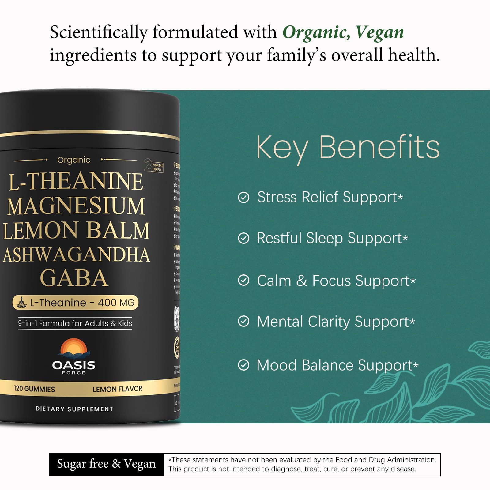 OASIS FORCE Lemon-flavor gummies close-up highlighting tasty, caffeine-free relaxation potential