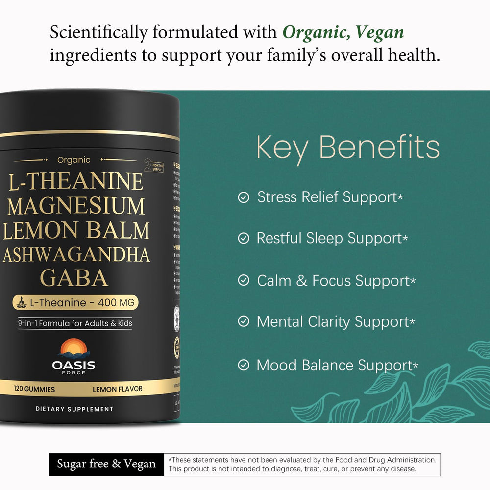 OASIS FORCE Lemon-flavor gummies close-up highlighting tasty, caffeine-free relaxation potential