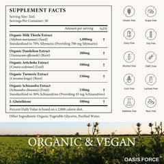 Oasis Force Milk Thistle Liquid back label with dosage guidance