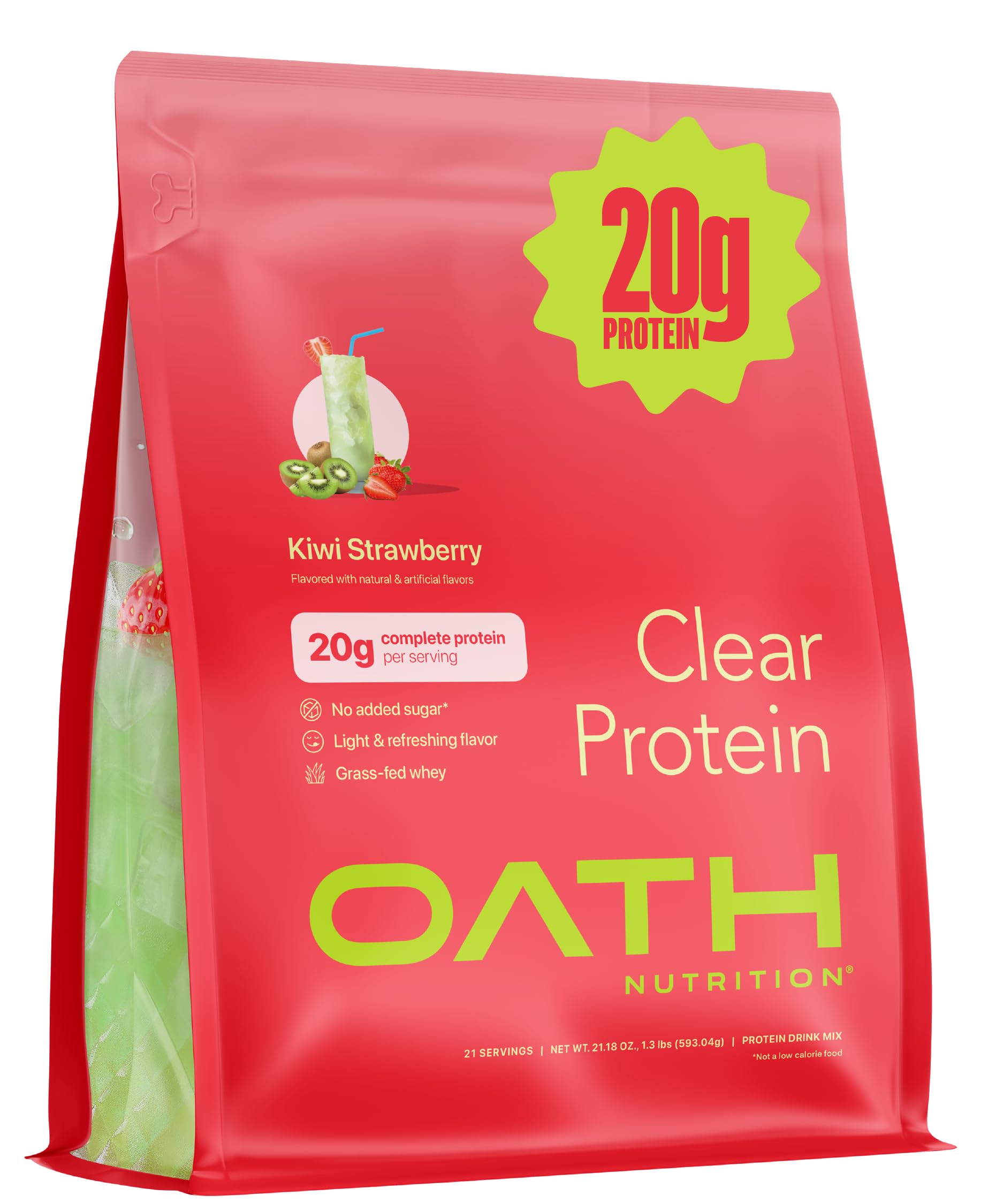 Oath Nutrition Clear Whey Isolate Kiwi Strawberry bottle, refreshing post-workout drink.