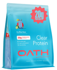Oath Nutrition Clear Whey icy blue razz pour—refreshing protein for workouts and recovery.
