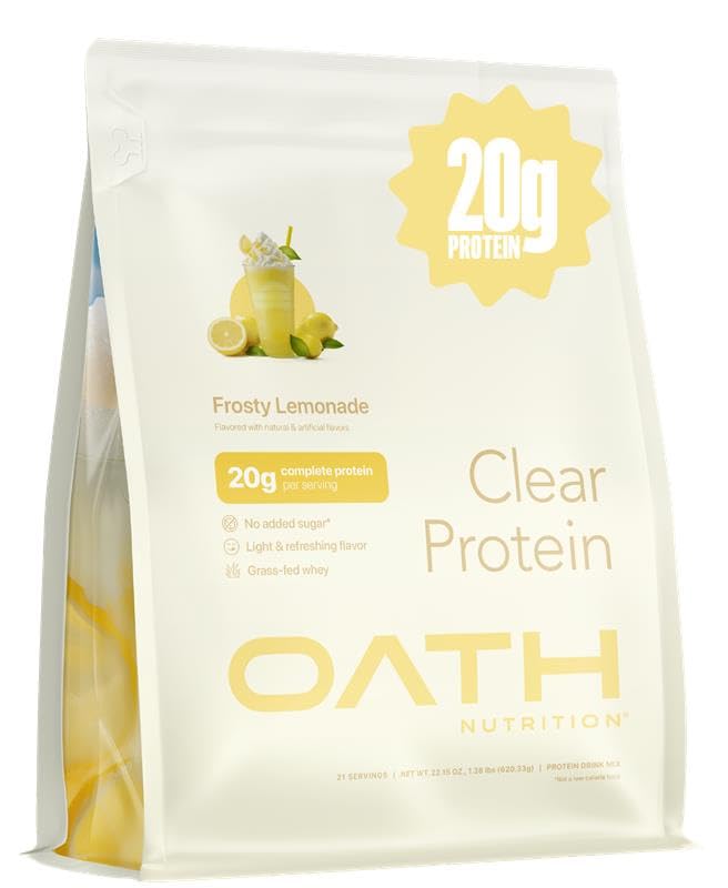 Oath Nutrition Clear Whey Isolate Frosty Lemonade bottle with refreshing protein flavor