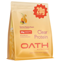 Oath Nutrition Clear Whey Sunrise Passion Punch bottle ready for a refreshing workout shake.