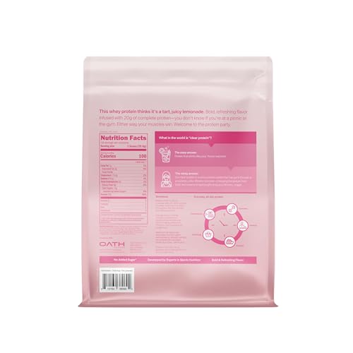 Glass of Oath Clear Whey Pink Lemonade showing refreshing flavor.